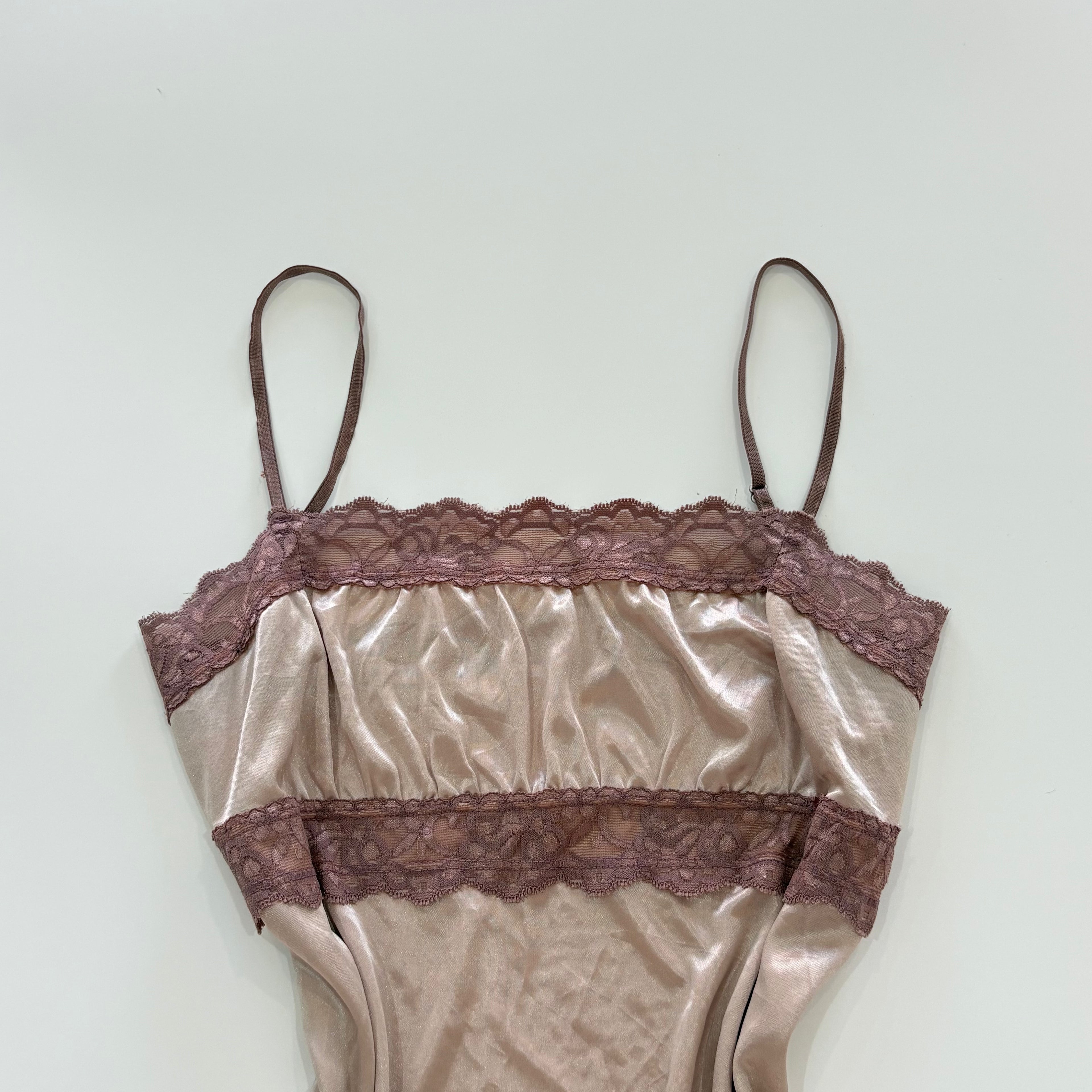 Vintage Y2K Blush Satin Lace Cami Top - Size S