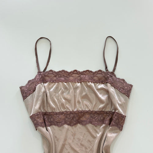 Vintage Y2K Blush Satin Lace Cami Top - Size S