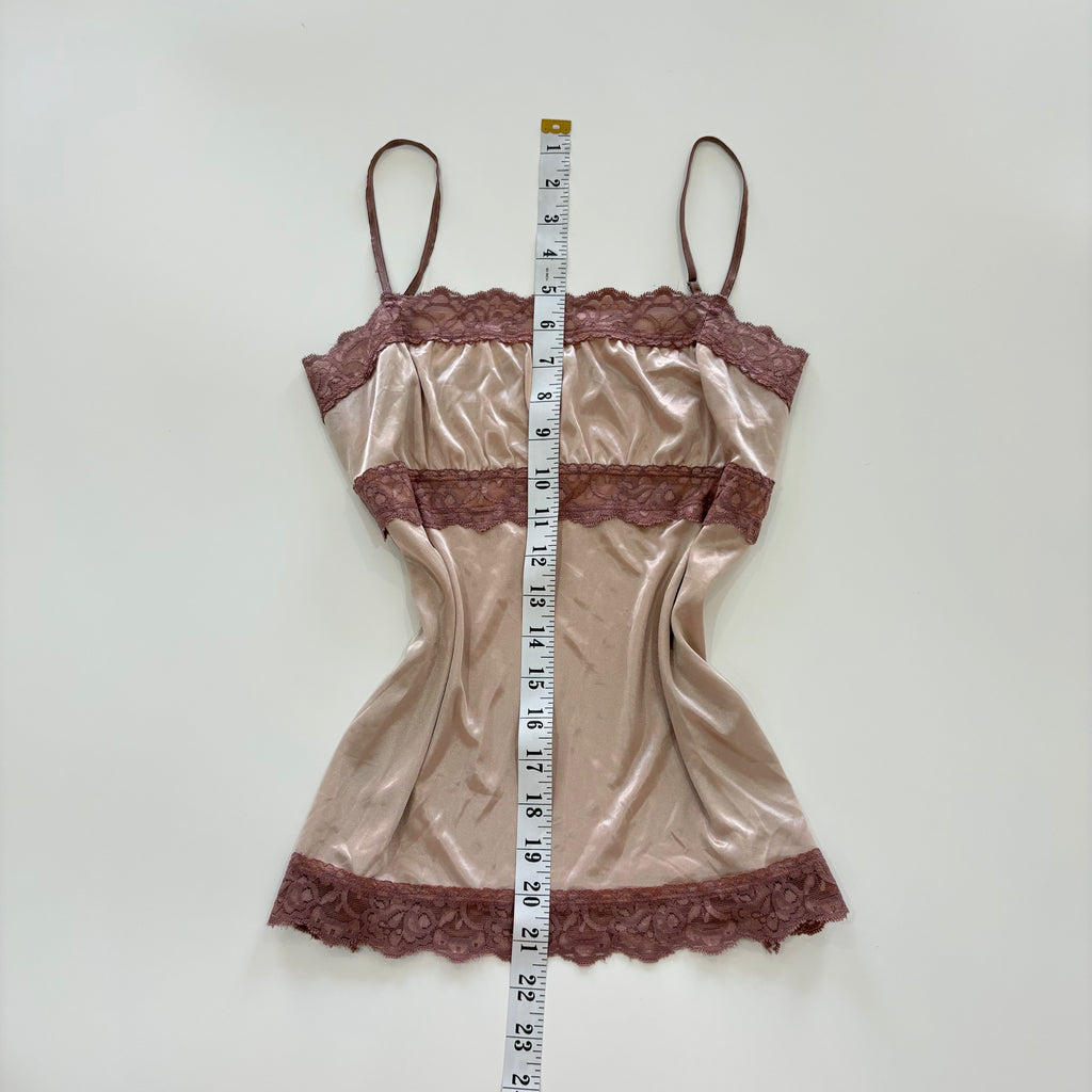 Vintage Y2K Blush Satin Lace Cami Top - Size S