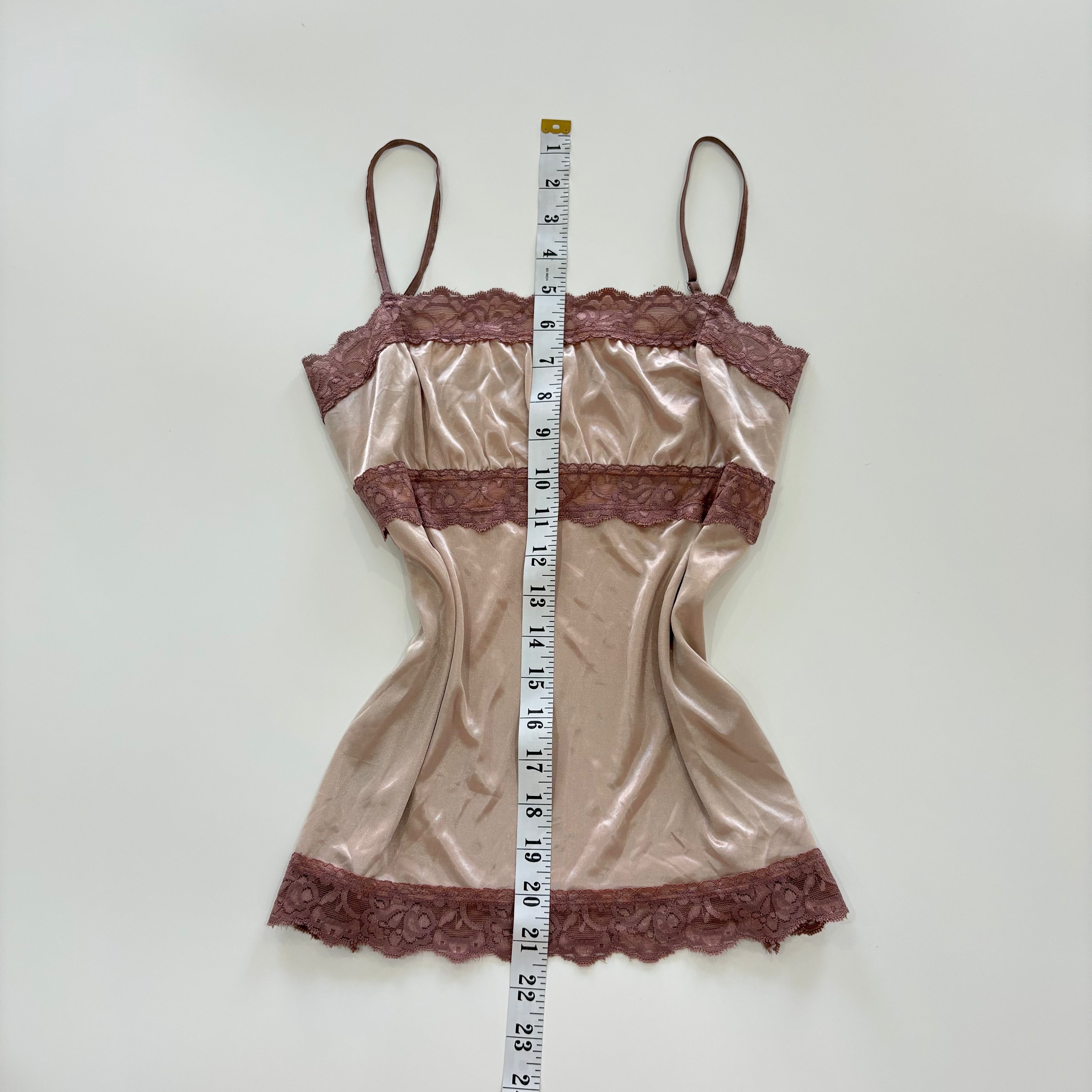 Vintage Y2K Blush Satin Lace Cami Top - Size S