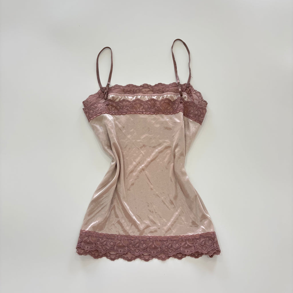 Vintage Y2K Blush Satin Lace Cami Top - Size S
