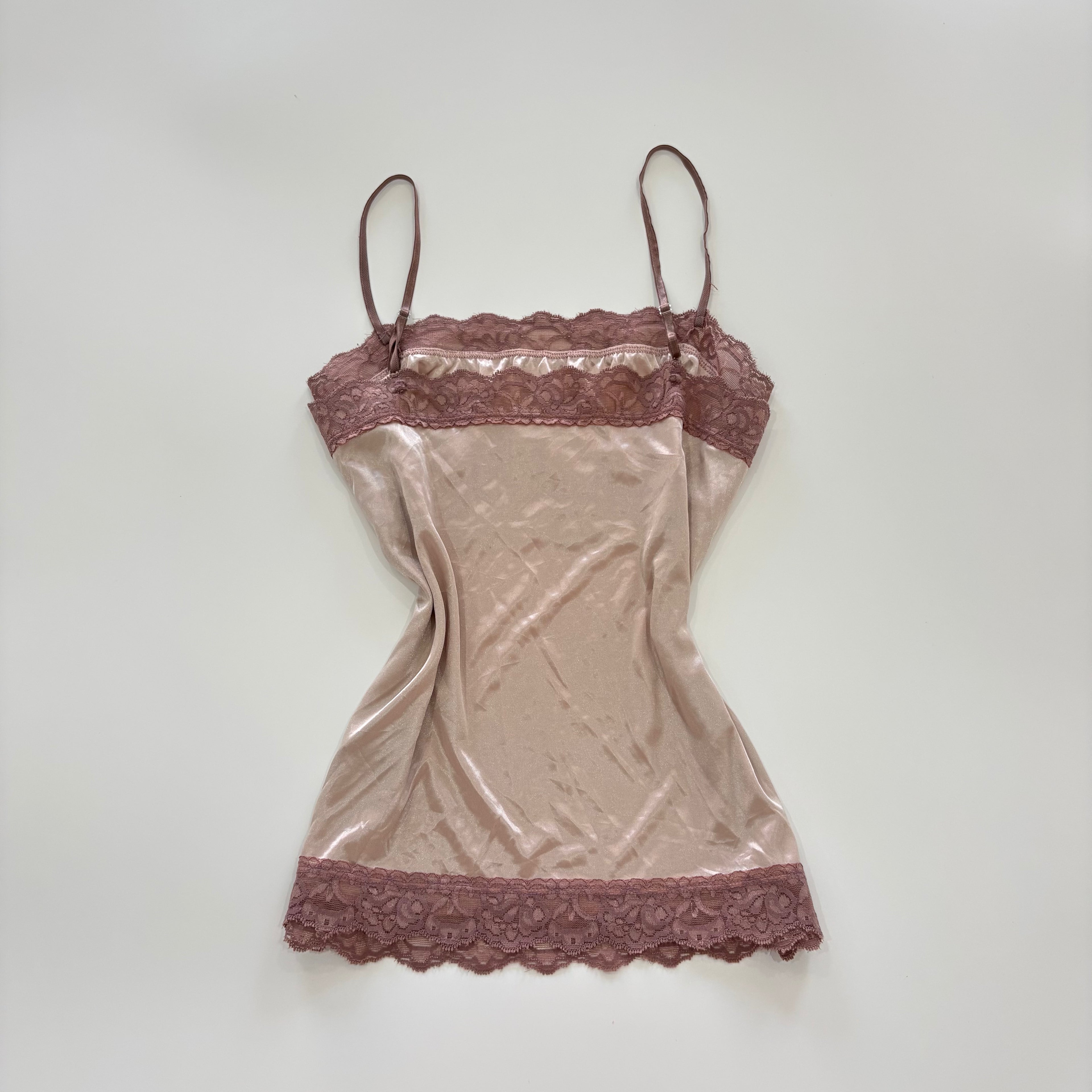 Vintage Y2K Blush Satin Lace Cami Top - Size S
