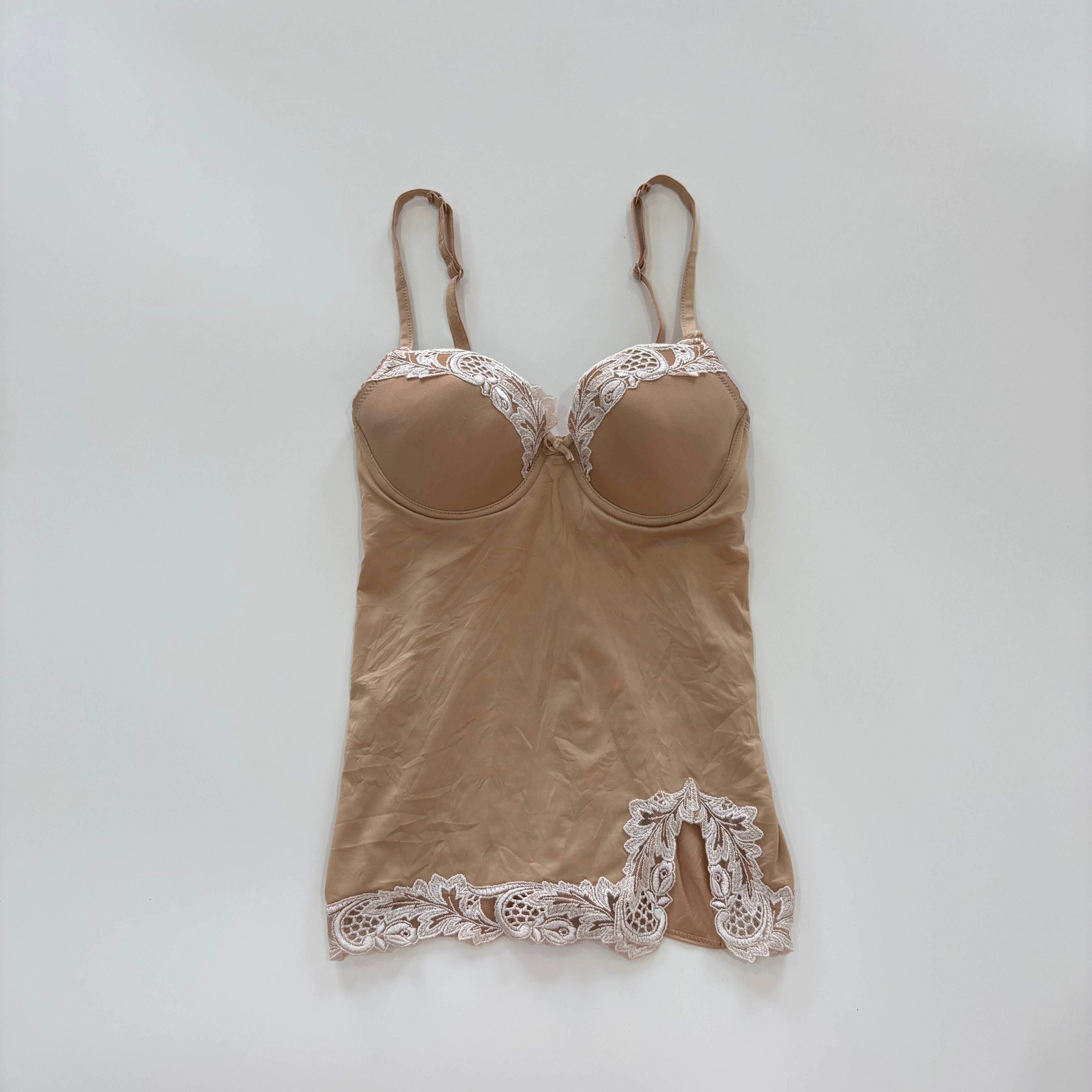 Vintage Y2K Nude Lace Trim Bustier Cami Top - Size XS