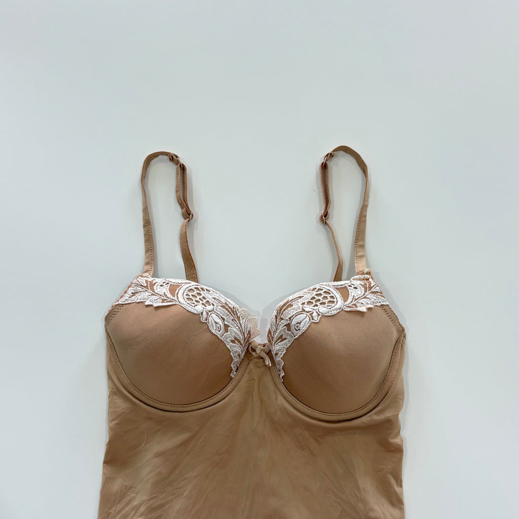 Vintage Y2K Nude Lace Trim Bustier Cami Top - Size XS