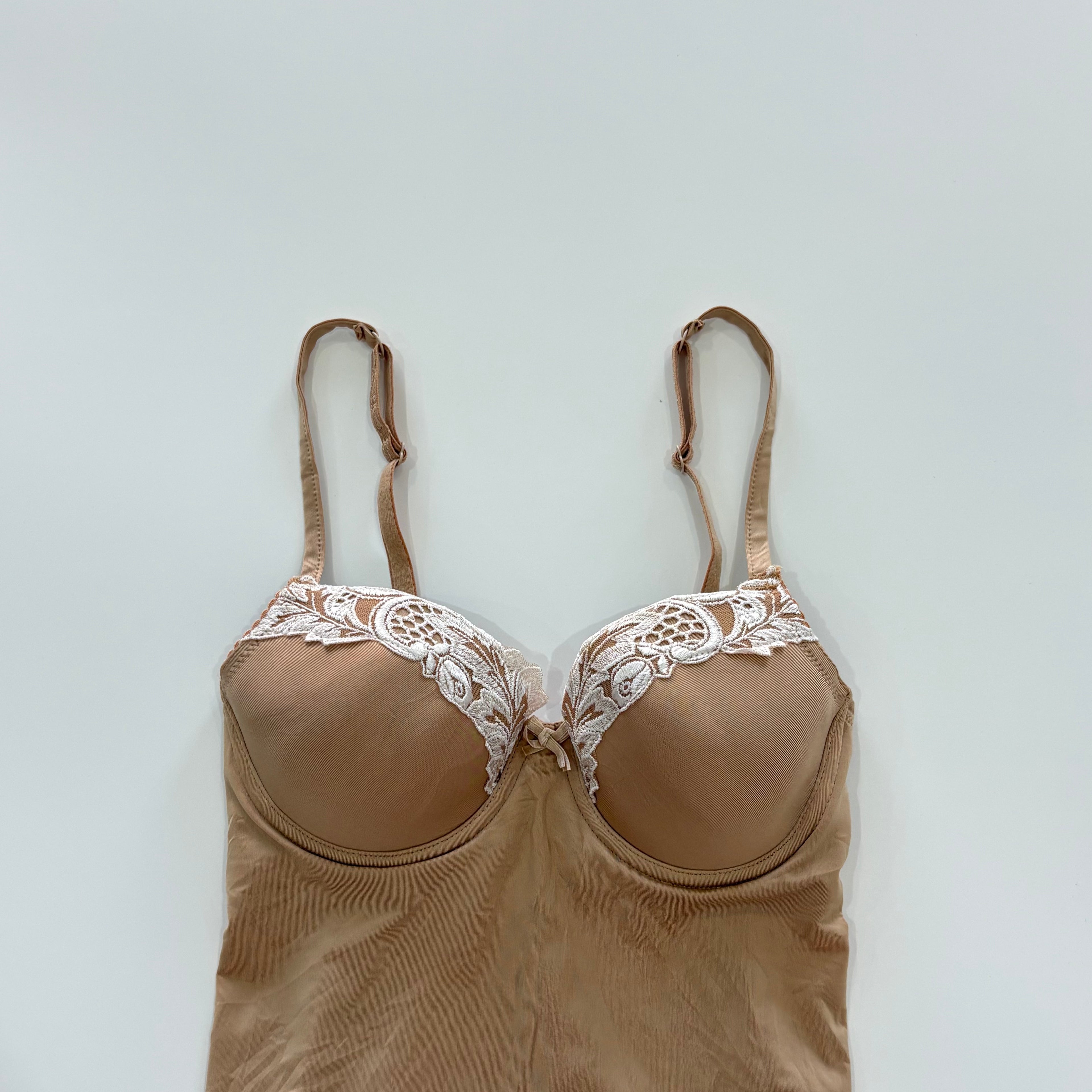 Vintage Y2K Nude Lace Trim Bustier Cami Top - Size XS